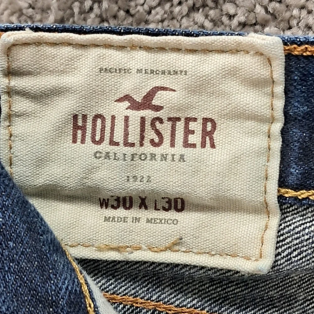Hollister Mens Dark Wash Button Fly 100% Cotton Jeans W30 L30 Blue